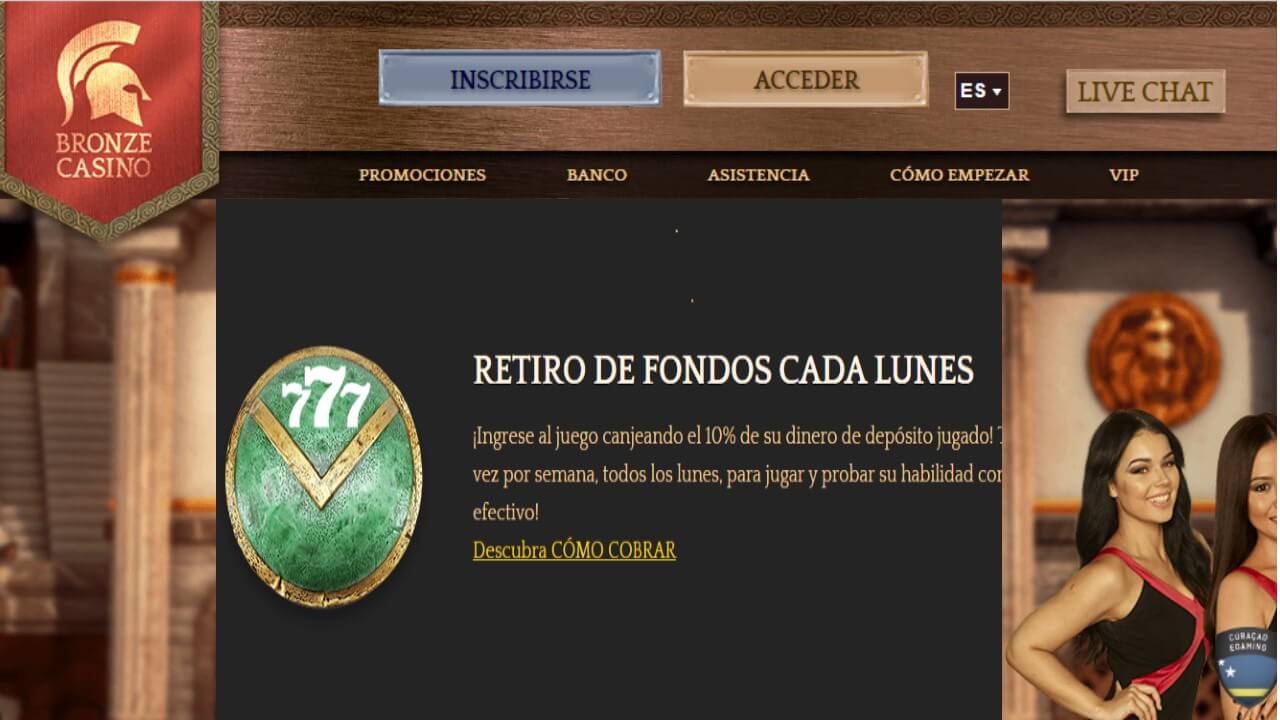 bonus de 10% le lundi Bronze Casino