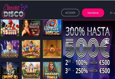 Bonus impressionnant jusqu'à 300% pour 500 euros Casino Disco